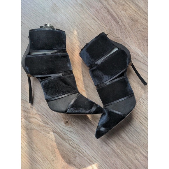 Casadei Black Velvet Open Slit Stiletto heeled Ankle Booties $1,075 - Picture 11 of 16
